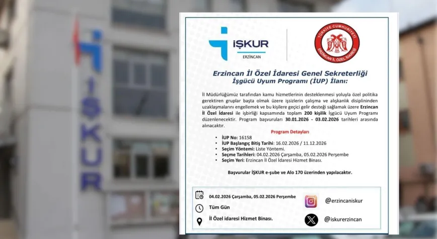 Erzincan’da İşgücü Uyum Programı: 200 Kişi Alınacak