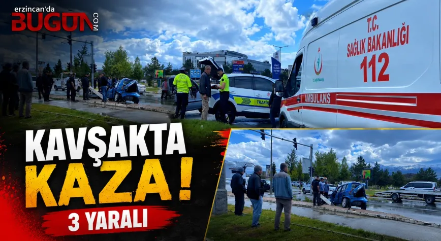 Erzincan’da Kavşakta Kaza: Otomobil ile Çekici Çarpıştı, 3 Yaralı